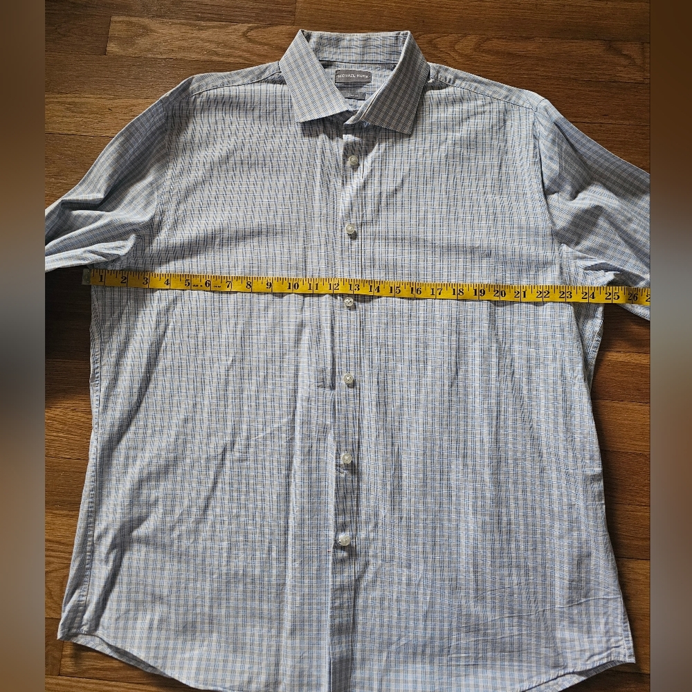 Michael Kors Slim Fit Blue Tan Button Down Dress Shirt Mens Size XL 17-1/2 34-35 - Picture 8 of 13